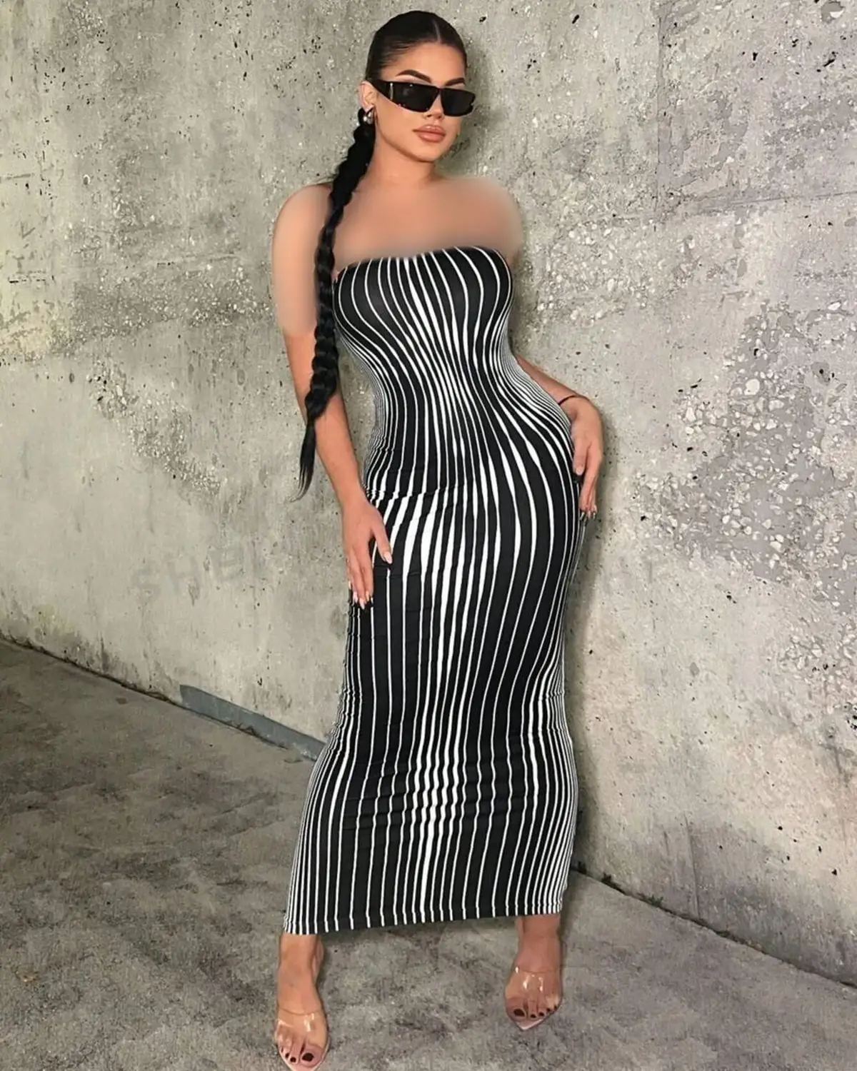 پیراهن مجلسی راه راه زنانه 