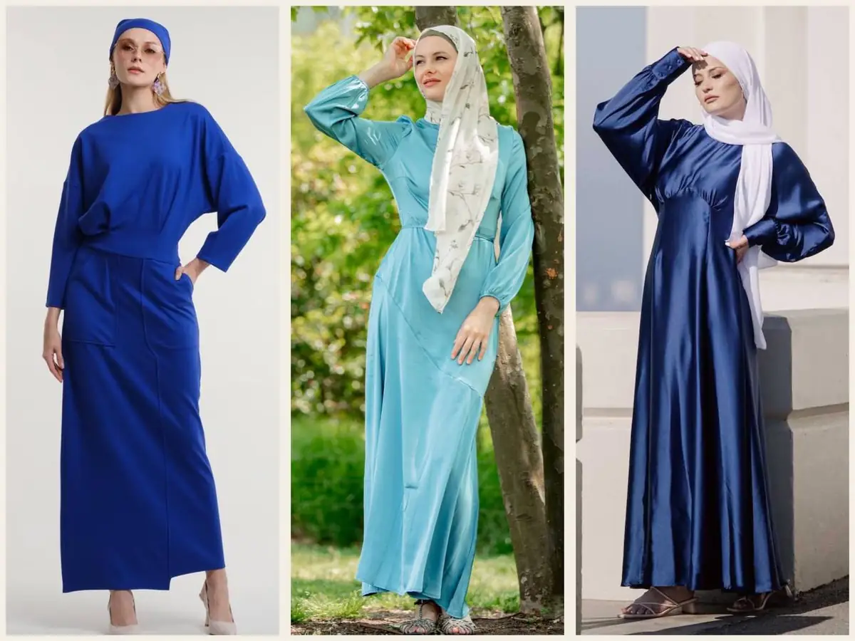 لباس میدی ساتن ابی
