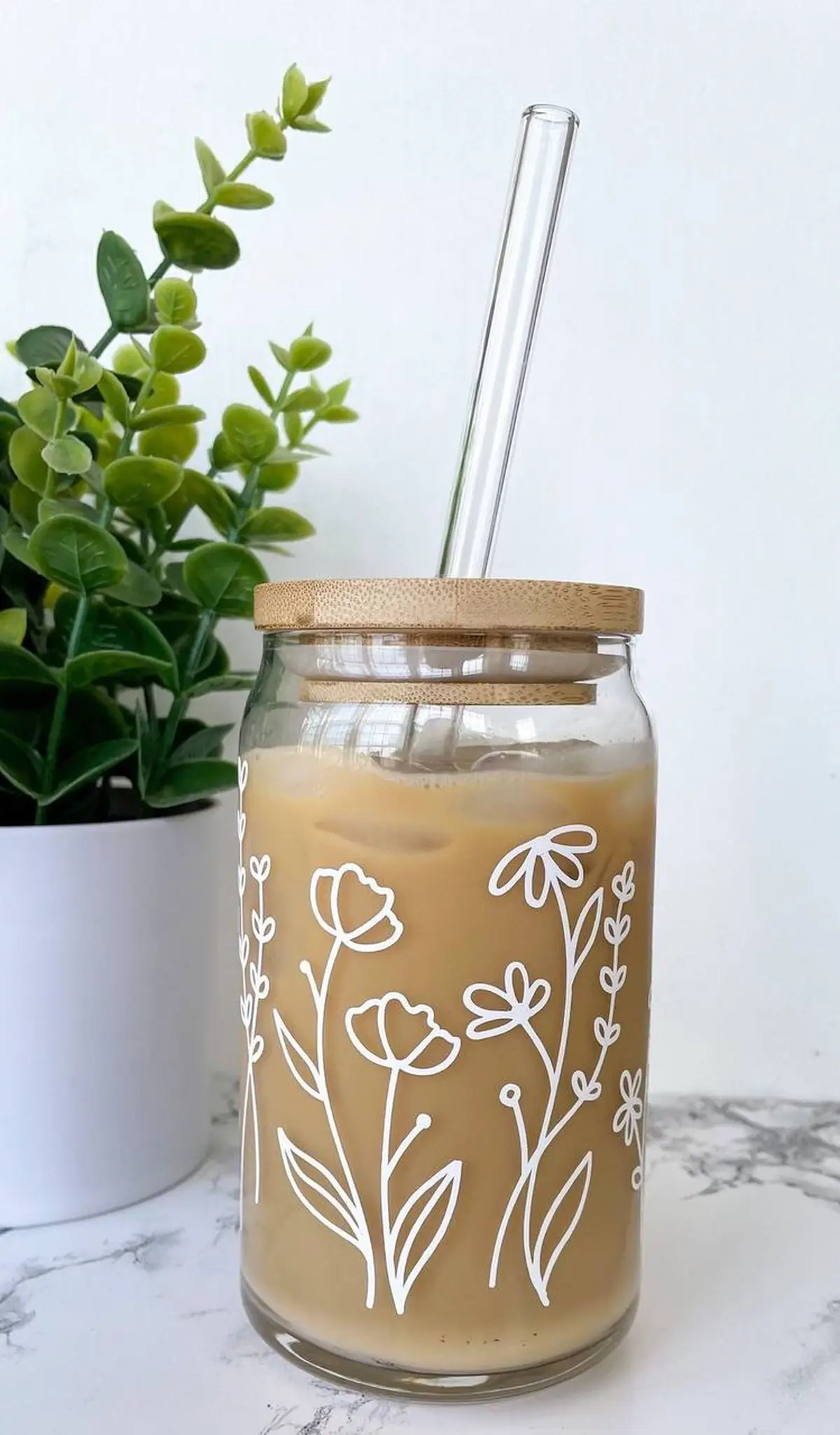 لیوان اسموتی شیشه ای نی دار 