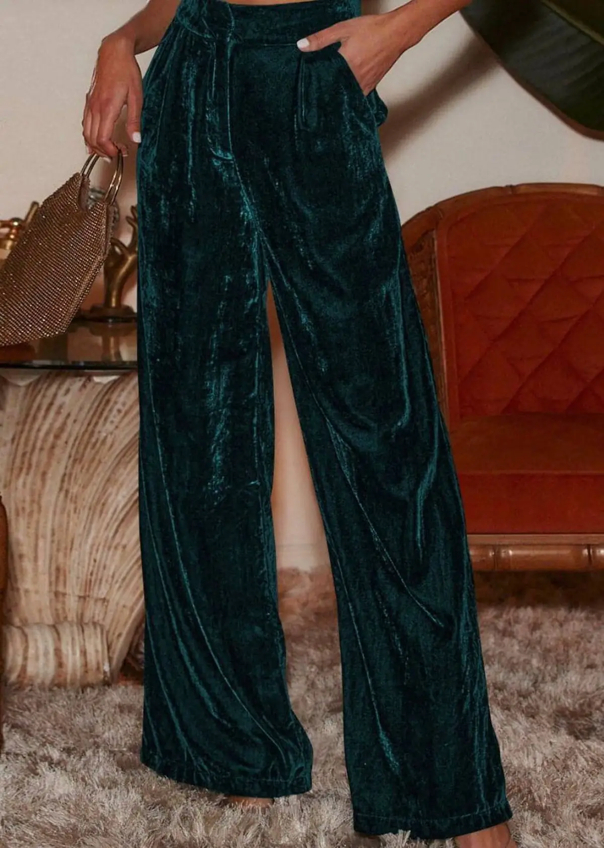 شلوار مخمل زنانه سبز 