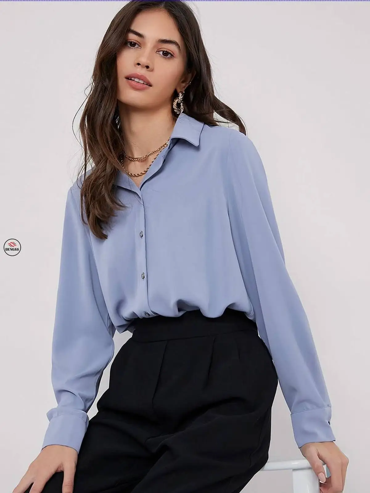 شومیز آبی کلاسیک 