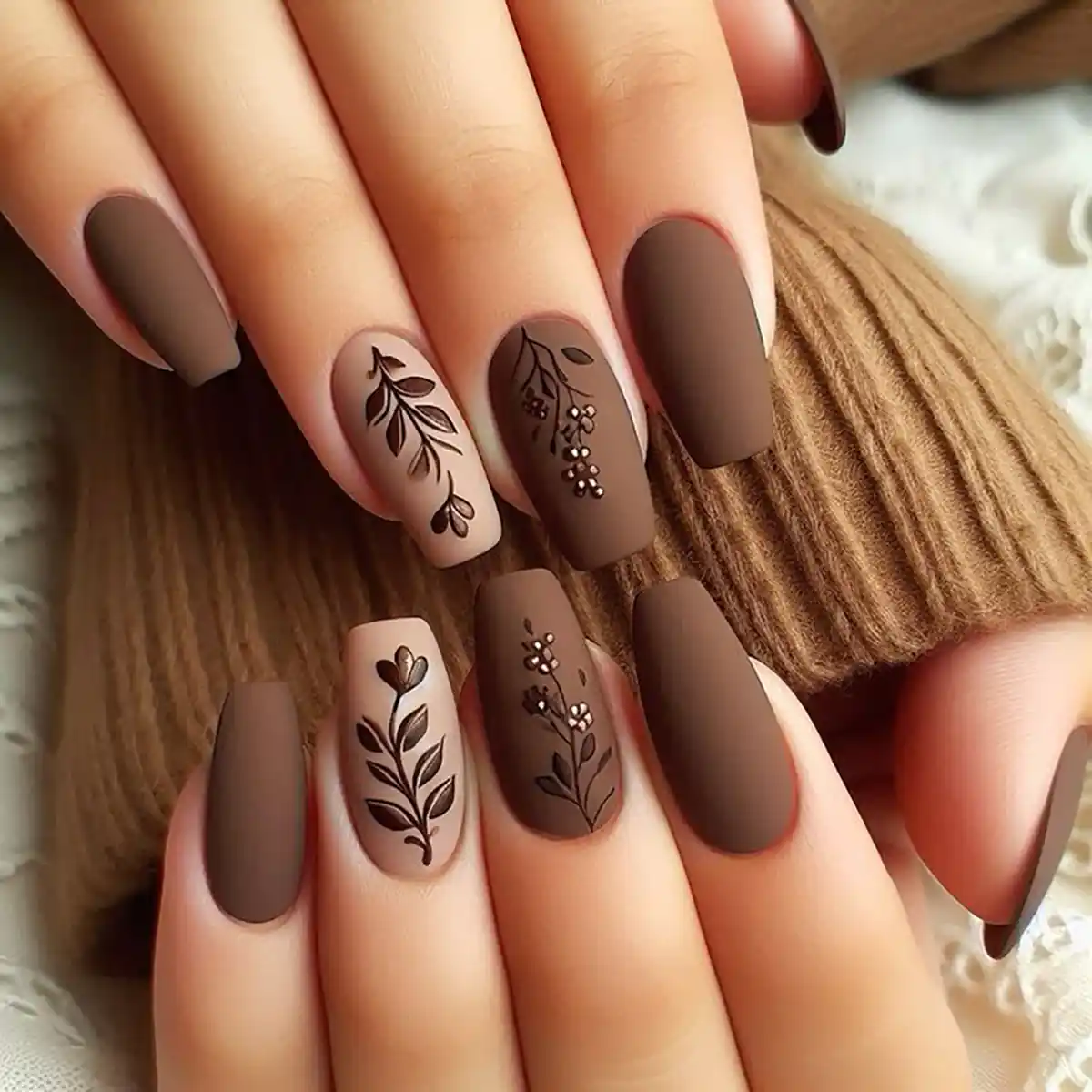 دیزاین ناخن قهوه ای