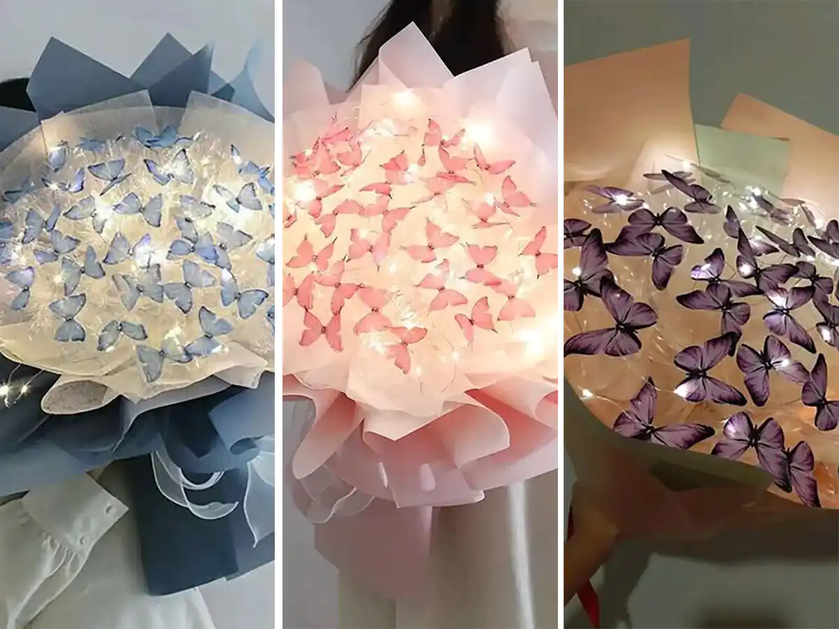 دسته گل پروانه ای چراغ دار دیجی کالا