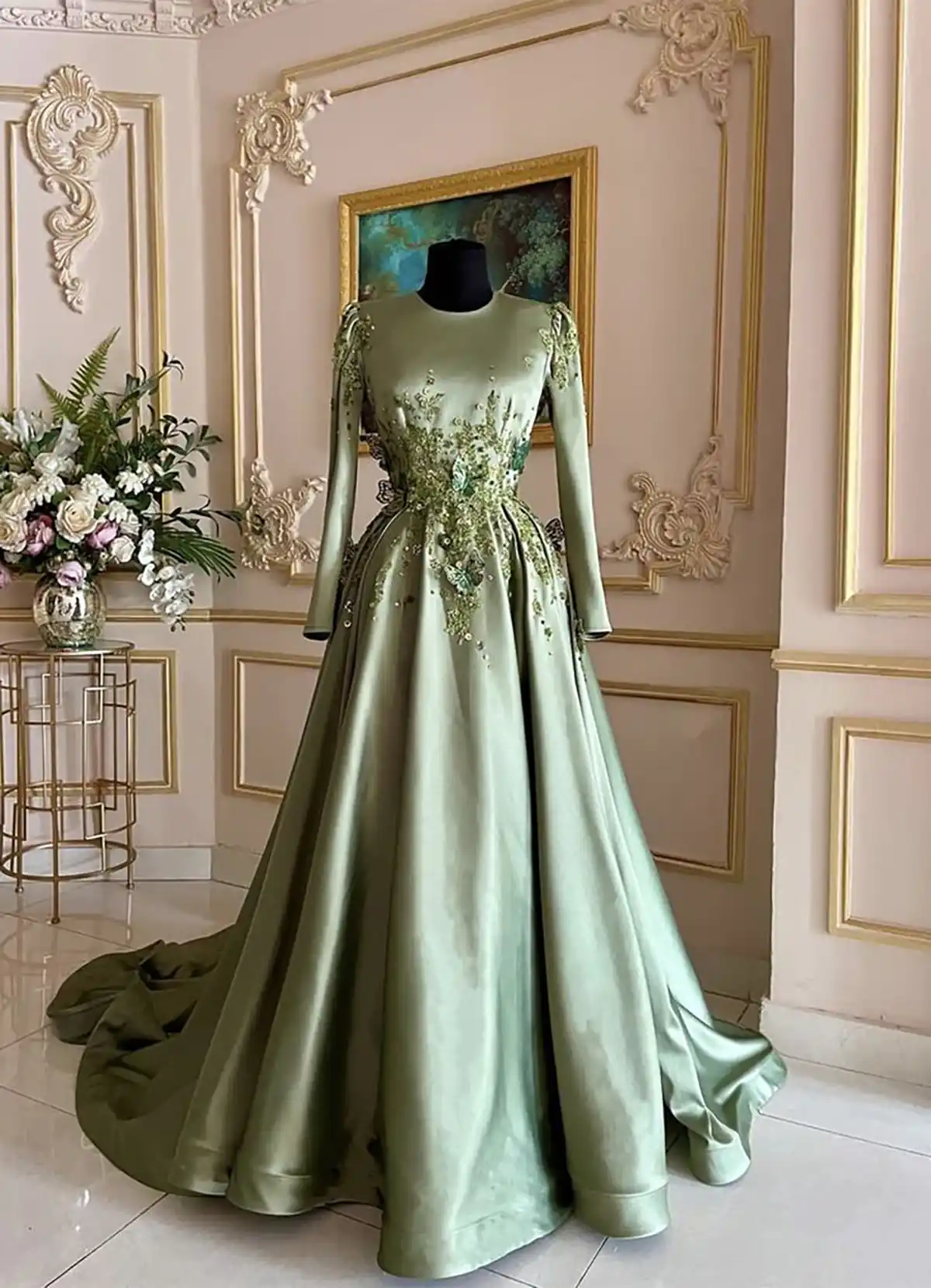 لباس مجلسی سبز لجنی
