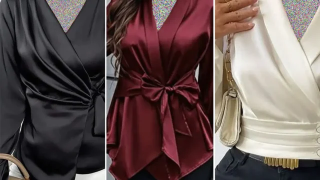 ترکیب شومیز ساتن جدید با اکسسوری‌ طلایی و کیف دستی مجلسی