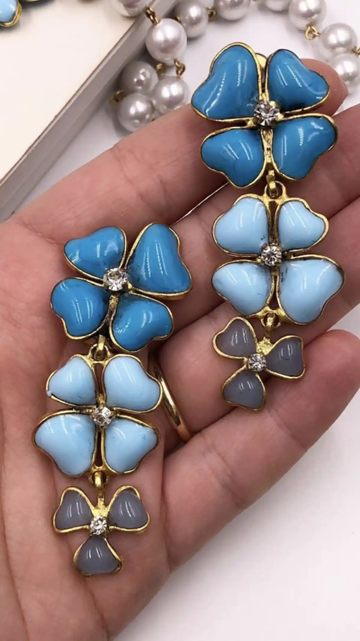 گوشواره طلا نگین آبی گوشواره آبی آسمانی گوشواره آبی کاربنی