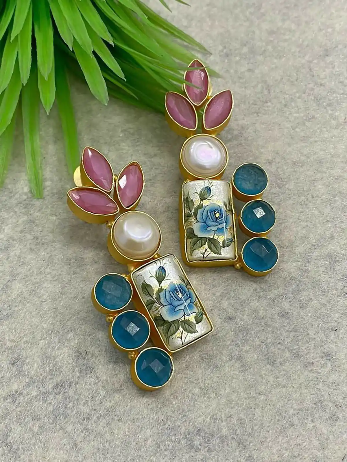 گوشواره طلا نگین آبی گوشواره آبی آسمانی گوشواره آبی کاربنی