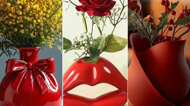 گلدان قرمز رومیزی | ۱۵ مدل شیک و دوست‌داشتنی از گلدان های کوچک برای تزئین میز پذیرایی و کار