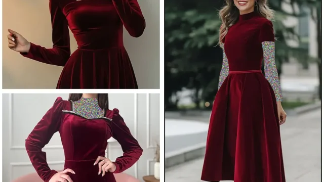 لباس مجلسی مخمل زرشکی | بهترین مدل برای عروسی و مهمونی