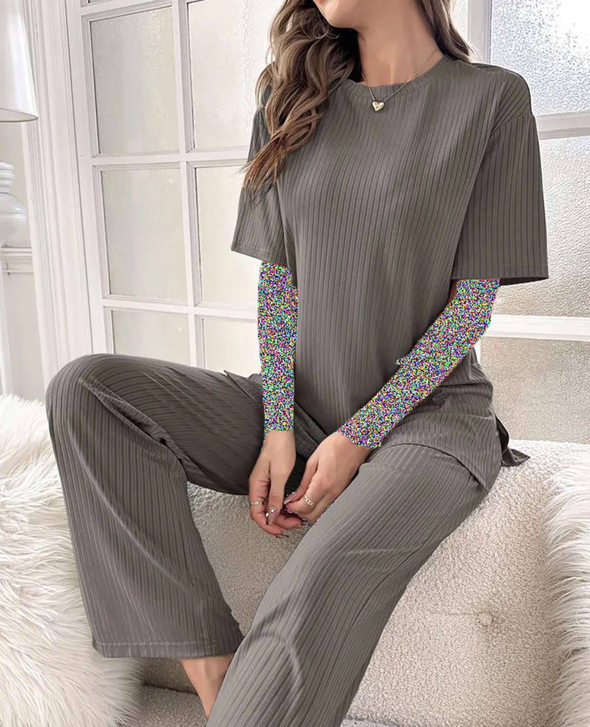 بلوز شلوار نخی گلدار زنانه
