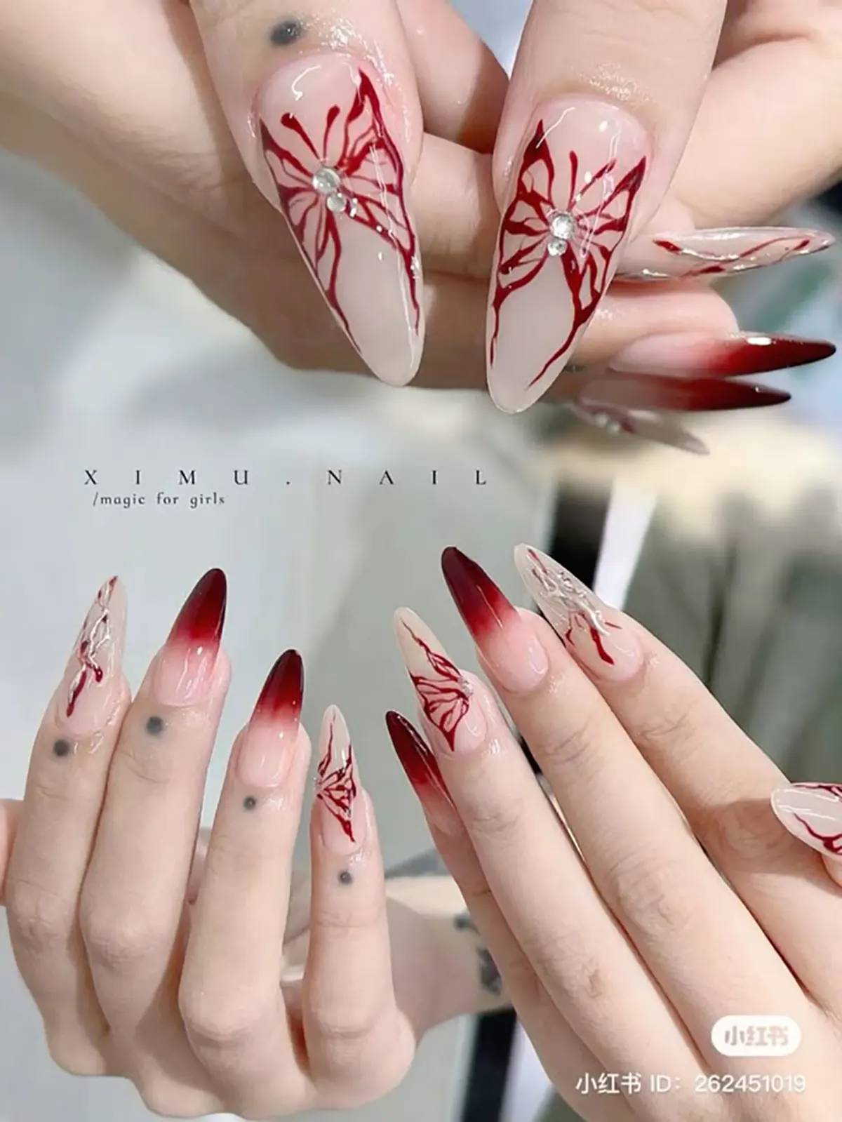 طراحی ناخن با لاک قرمز و مشکی ساده