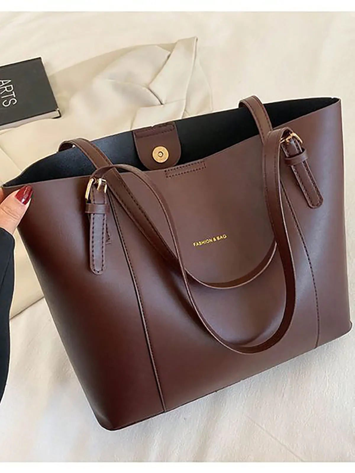 ساک دستی زنانه شاپر قهوه‌ای بزرگ