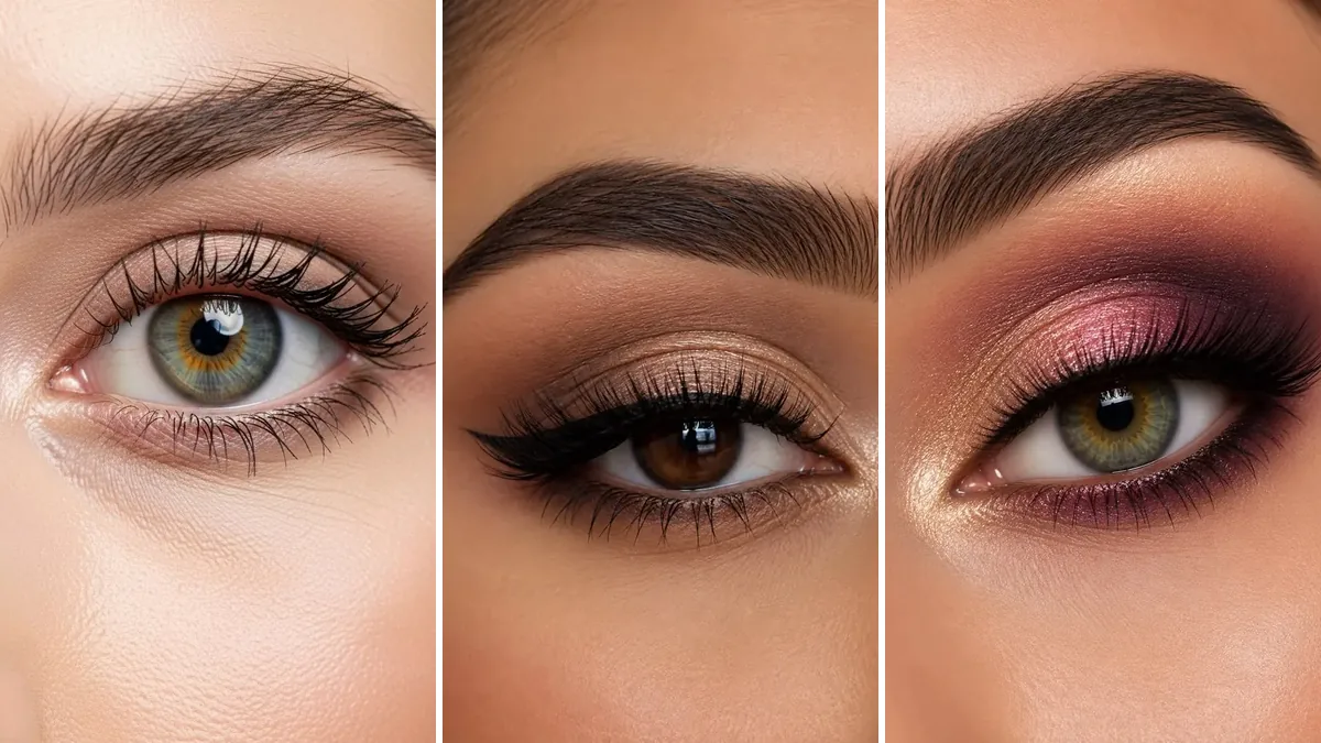 مدل آرایش چشم پاییزی با سایه گرم، خط چشم باله‌ای و مژه حجم‌دهنده