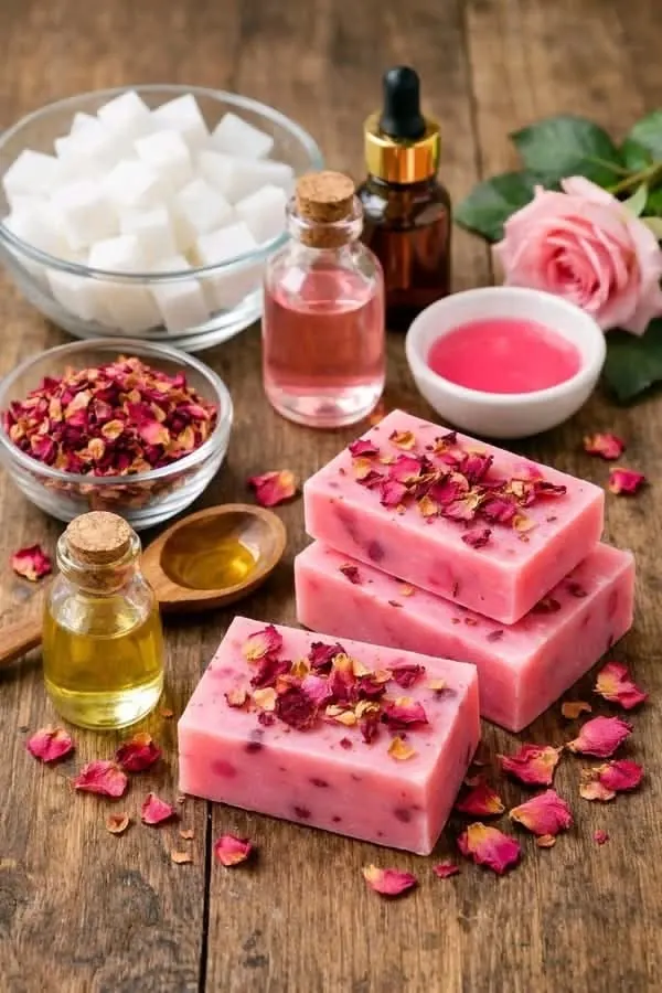 صابون دستساز گل رز با گلبرگ خشک و پایه گلیسیرین