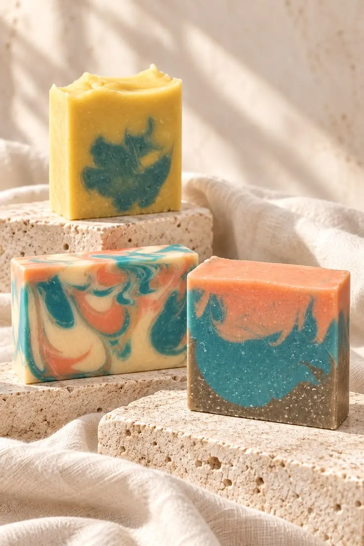 طرح مرمری صابون دستساز در سه رنگ