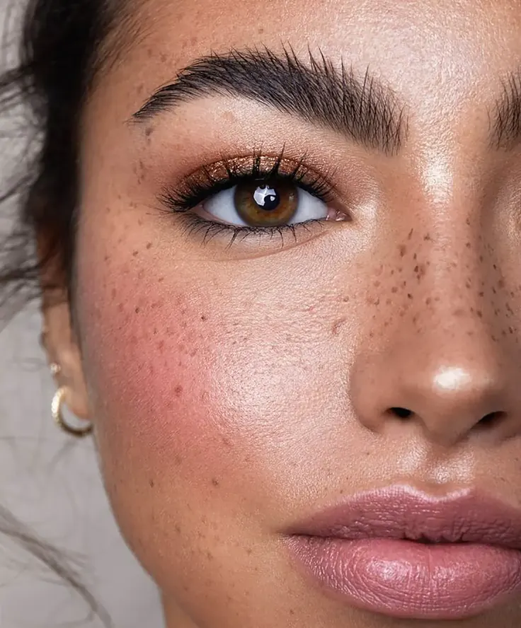 میکاپ پاییزی ملایم با پوست مات و رژ گلبهی