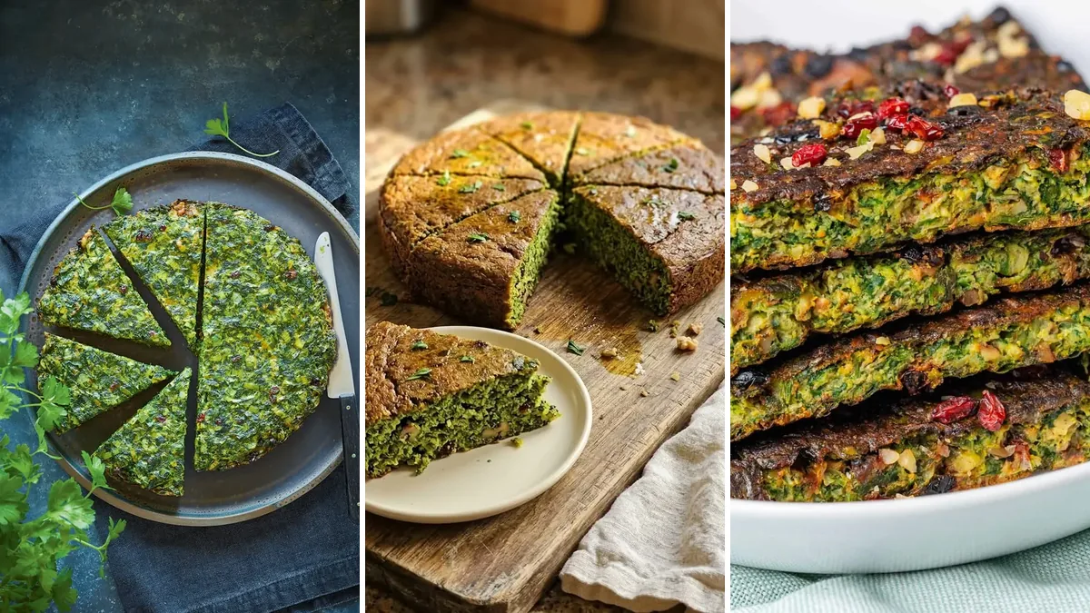 کوکوی سبزی پفکی در سه نمای مختلف
