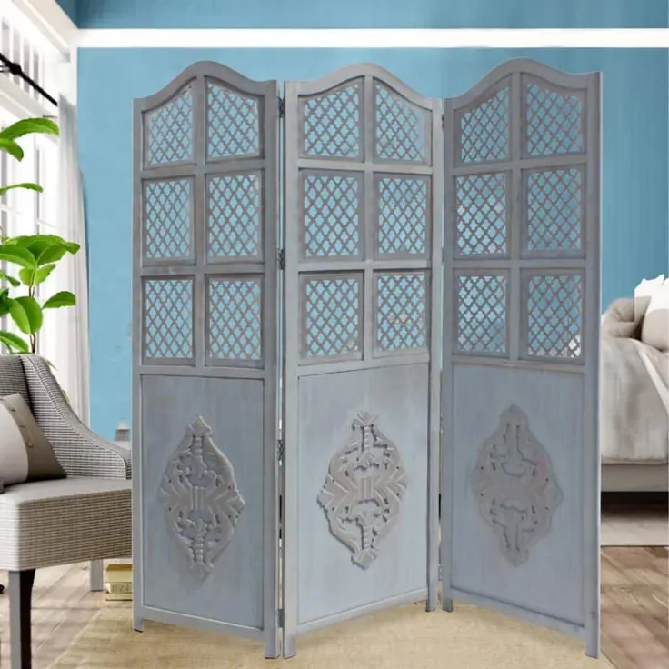 پارتیشن لاتیس خاکستری سه‌لتی برای اتاق خواب
